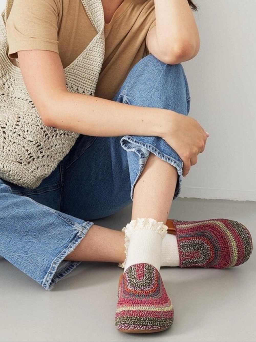 The Sak Bolinas Handwoven Multicolor Sunset Stripe Colorway Crochet Mules 10 - Picture 10 of 11
